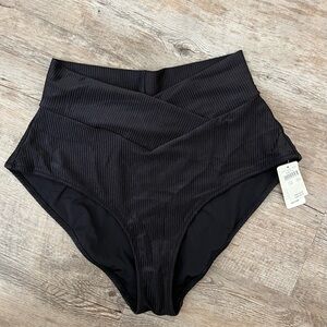 Aerie Black Ribbed Bikini Bottoms